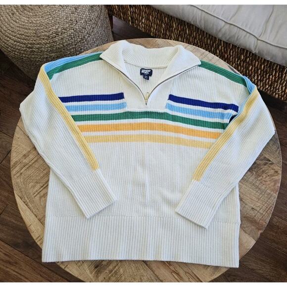 Lands' End Drifter Cotton Quarter Zip Pullover Sweater Size XS NWOT Striped - Picture 1 of 8